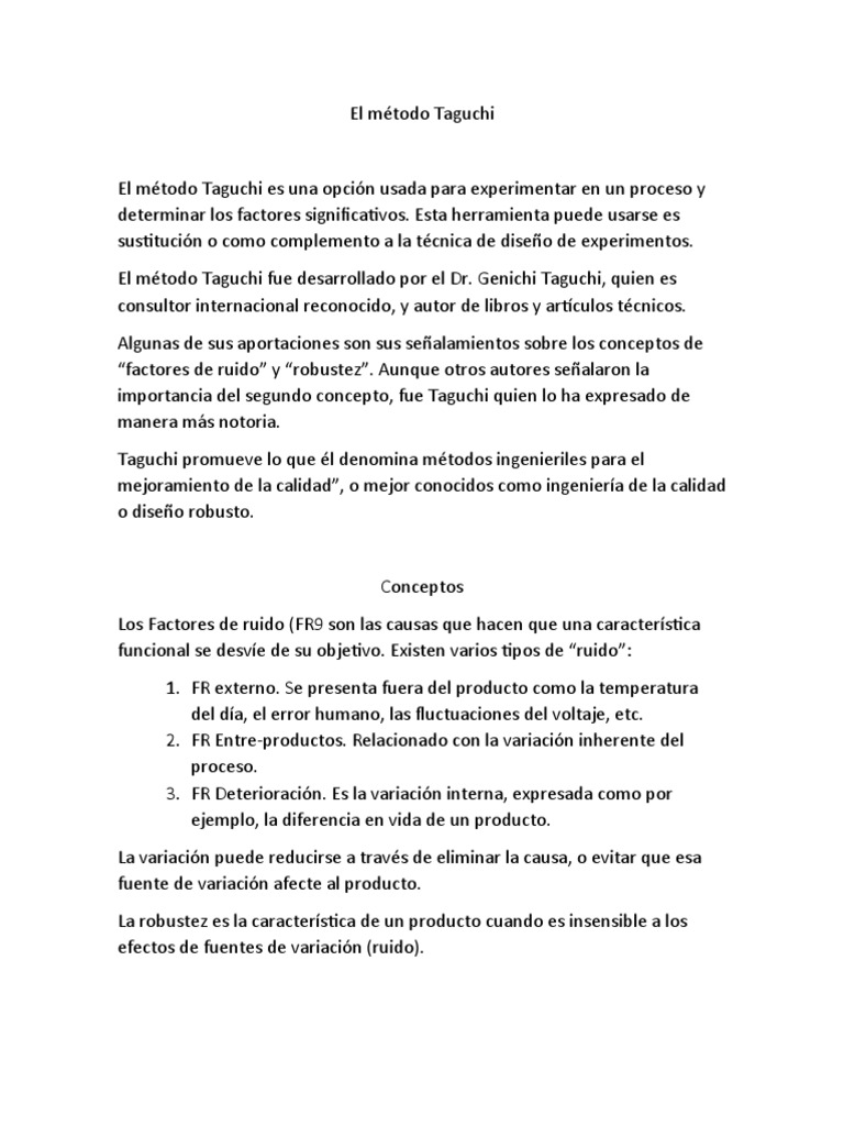 Metodo Taguchi | PDF | Diseño de experimentos | Diseño