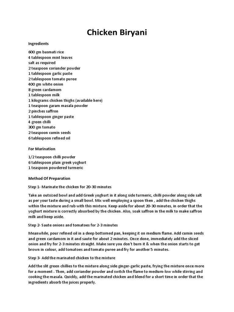 Chicken Biryani | PDF | Teaspoon | Asian Cuisine