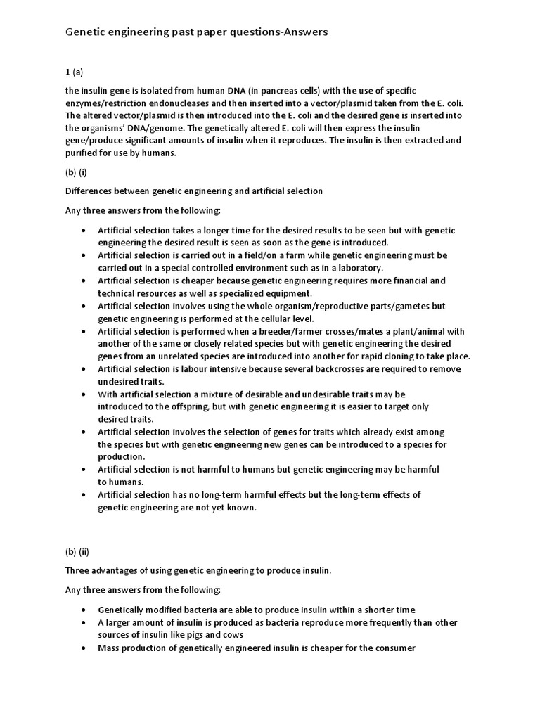 Genetic Engineering Past Paper Answers | PDF | Genetic Engineering ...