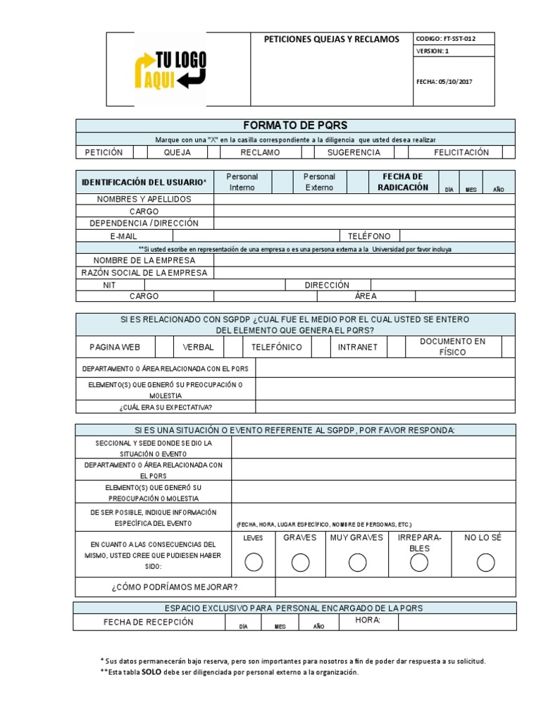 Formulario de PQRS para Quejas y Reclamos | PDF | Tecnologías de la ...