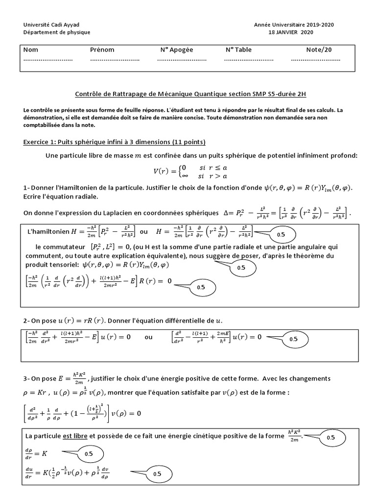 Rattrapage Corrigé 20 | PDF | Spin (Physique) | Atomes