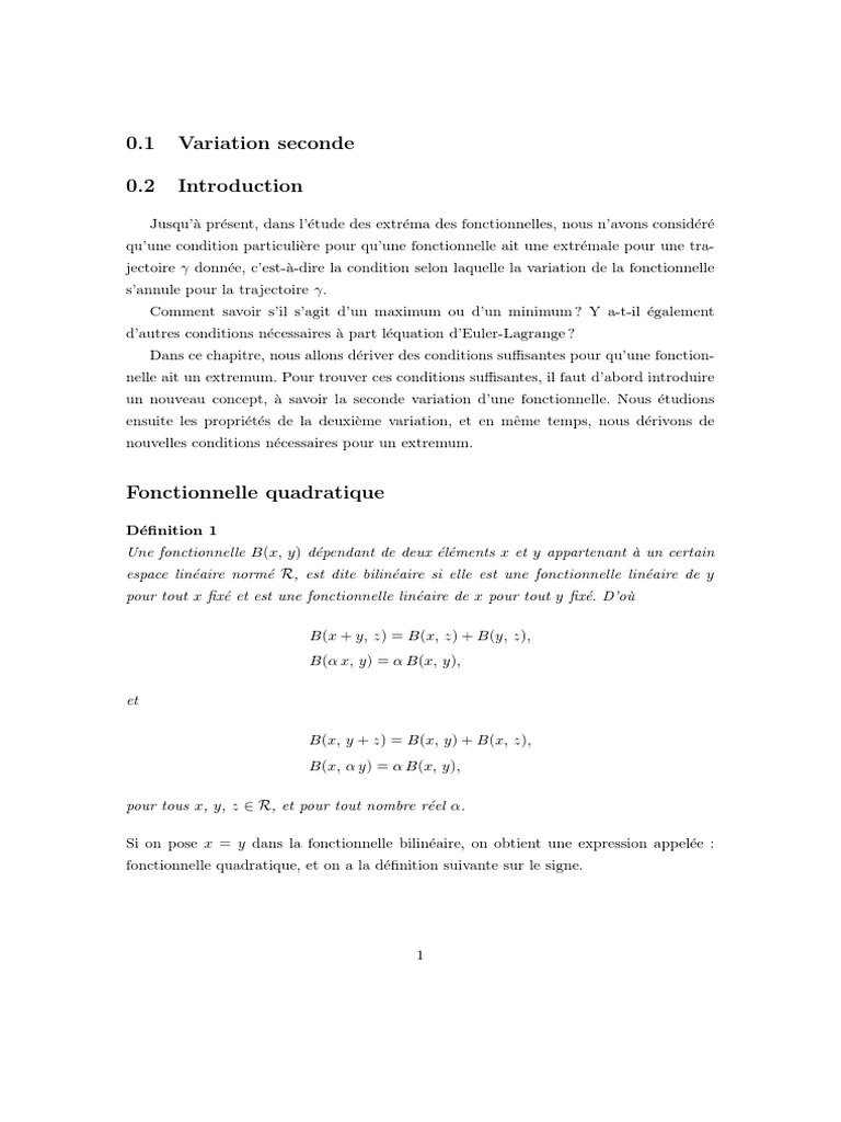 Variation seconde en calcul variationnel | PDF | Extremum | Calcul des ...