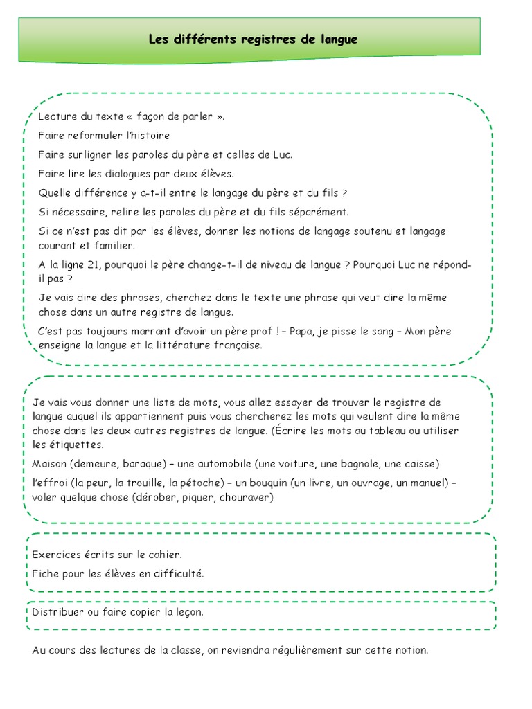 Exercices Registres De Langue Ce2 Seance Registres de Langue | PDF | Livres | Langues