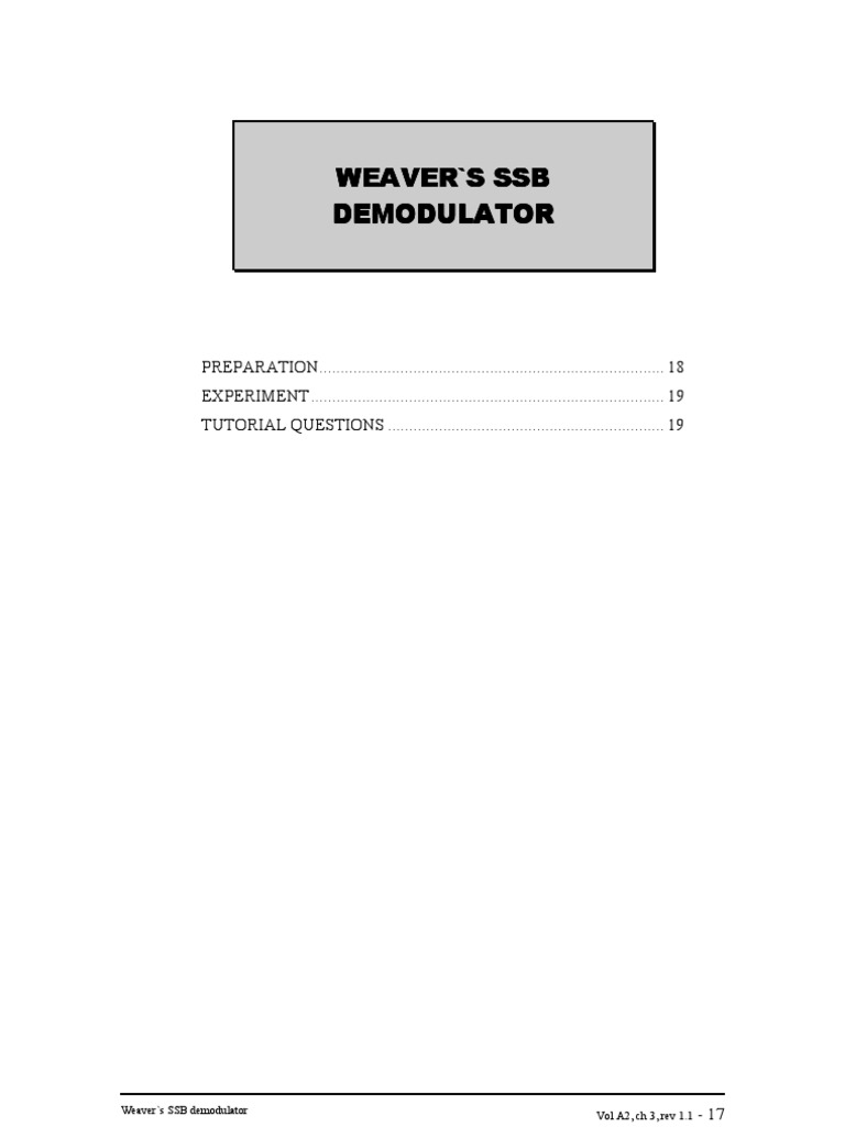 Weaver'S SSB Weaver'S SSB Weaver'S SSB Weaver'S SSB Demodulator Demodulator Demodulator