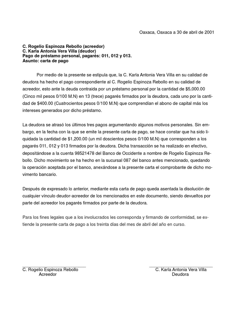 Ejemplo De Carta De Pago Pdf