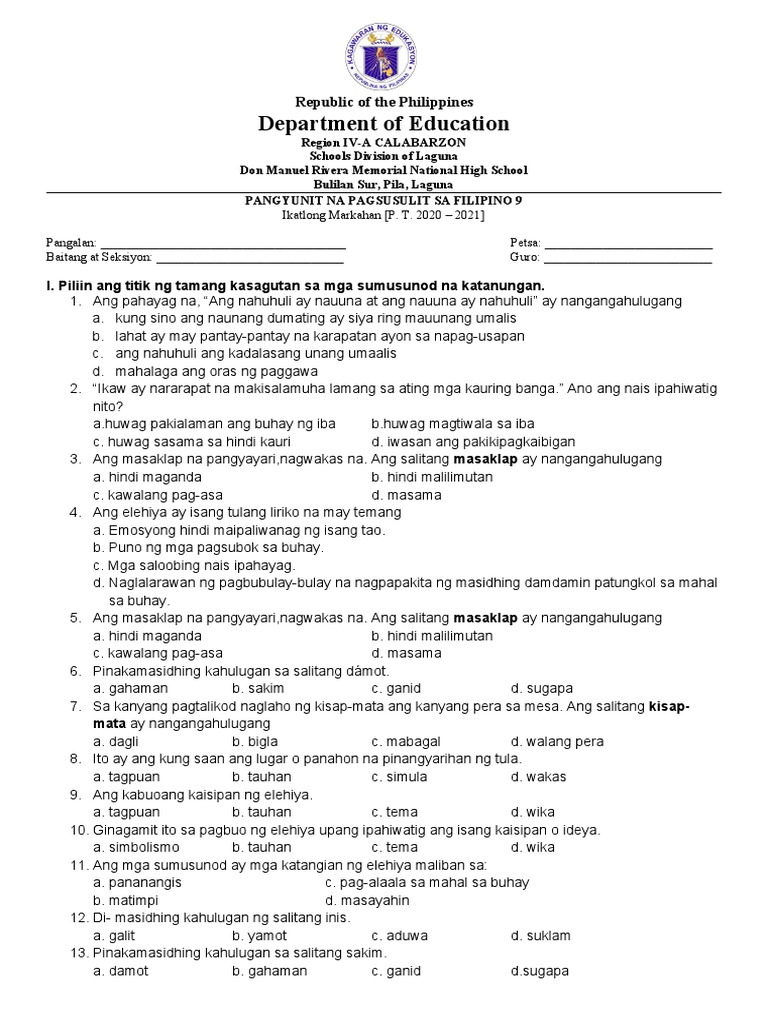 F9 Summtive Test Q3 | PDF