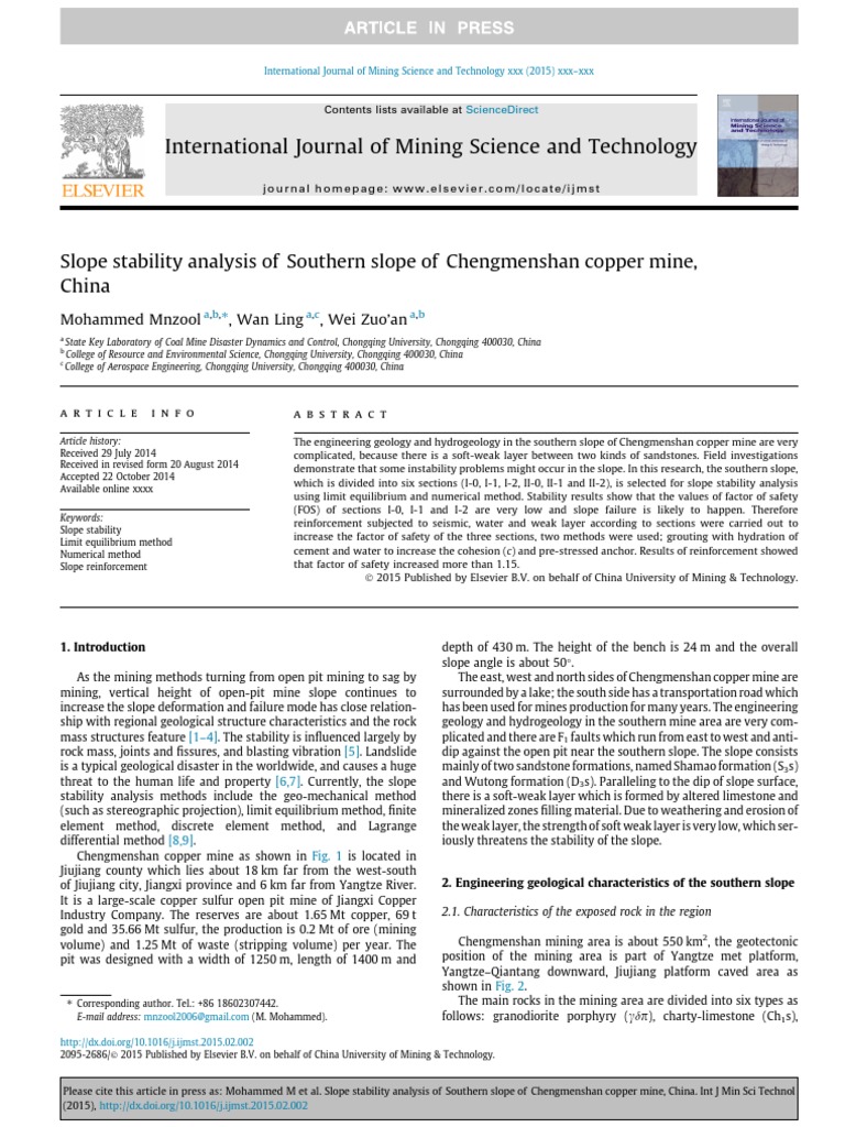 Slope Stability Analysis of Chengmenshan Mine | PDF | Geology | Natural ...