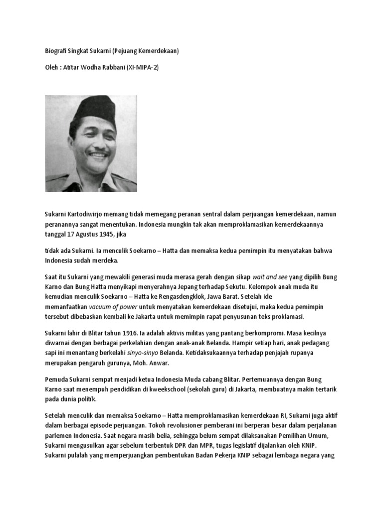 Biografi Singkat Sukarni Wodha Xi Mipa 2 Pdf