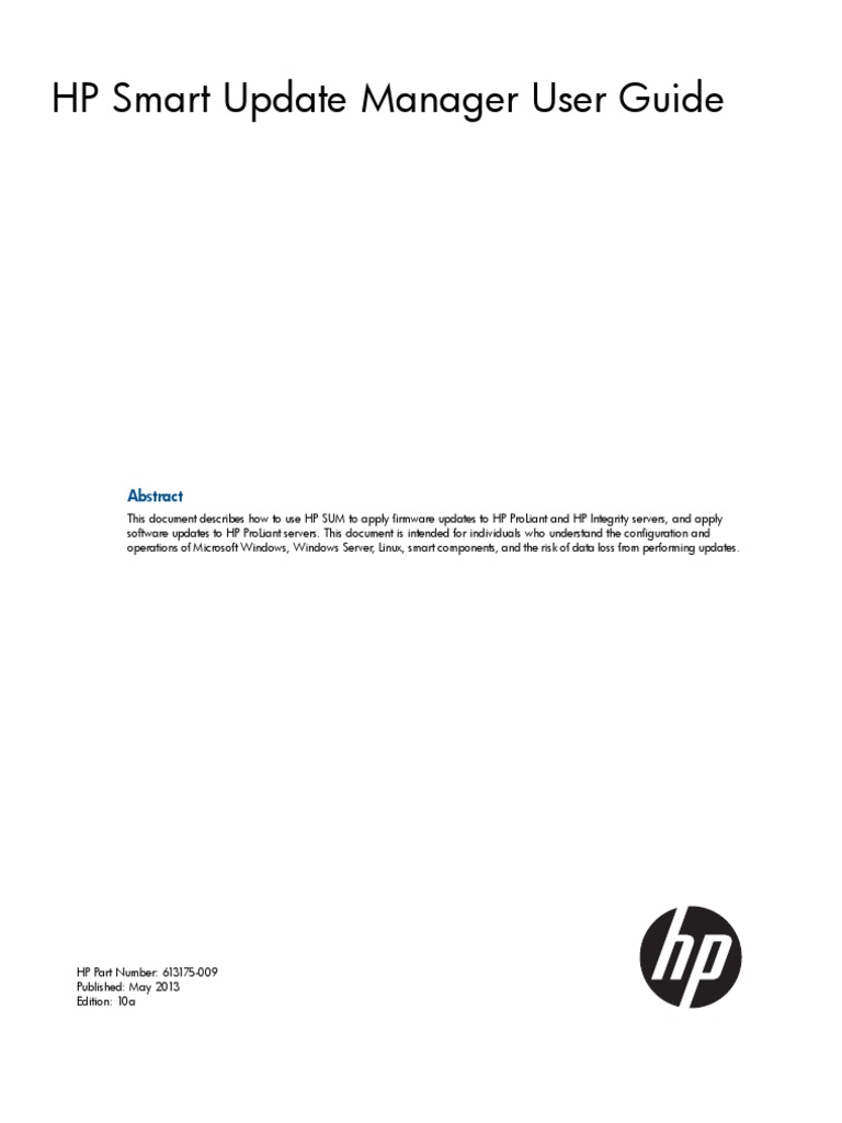 HP Smart Update Manager User Guide Download Free PDF Booting