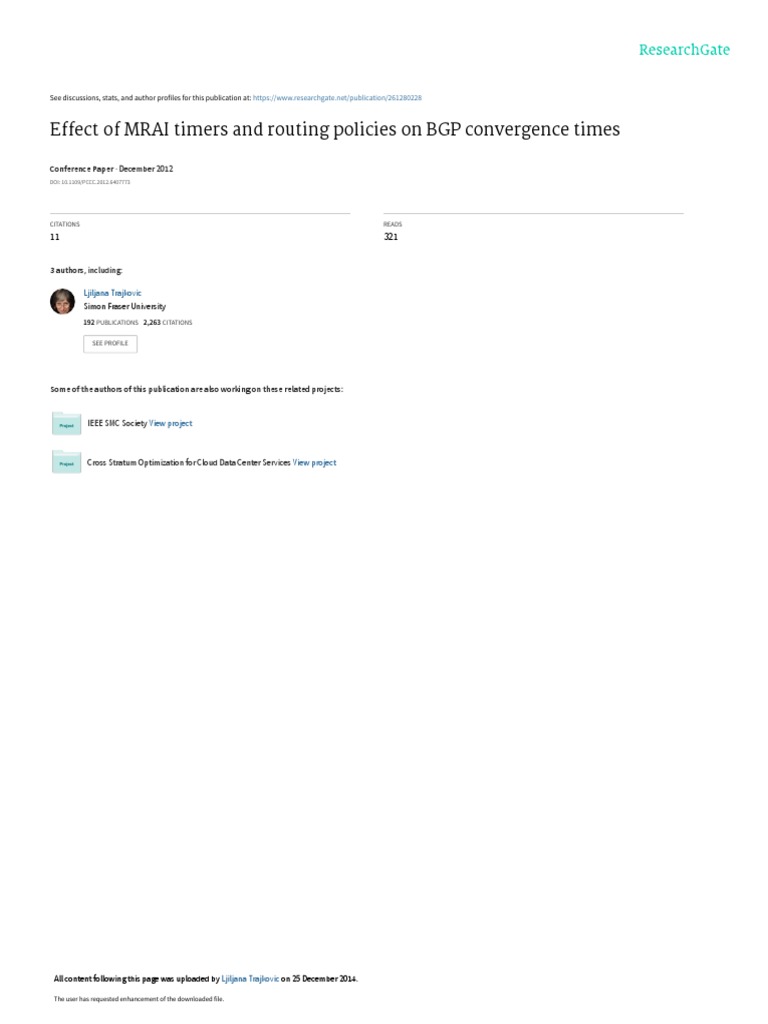 Effect of MRAI Timers and Routing Policies On BGP Convergence Times