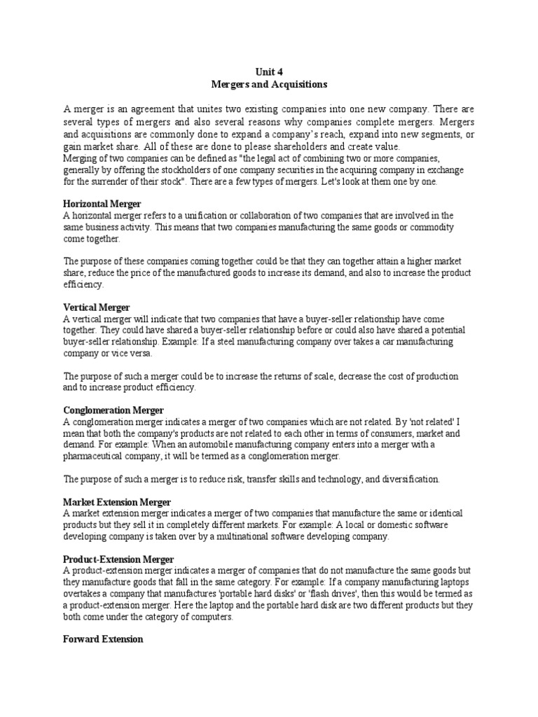 Types of Corporate Mergers Explained | PDF | Mergers And Acquisitions ...