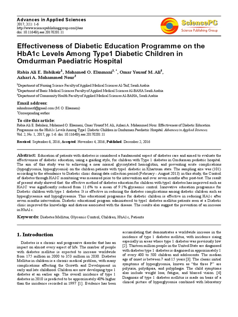 Diabetic Education Impact on HbA1c in Children | PDF | Diabetes ...