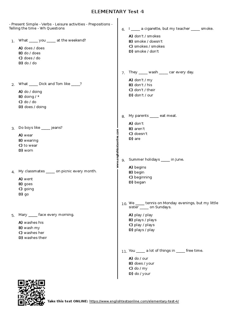 11 Elementary Test 4 PDF