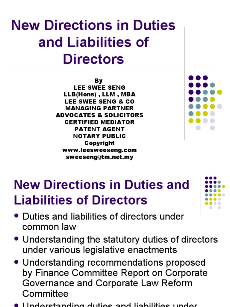 New Directions in Duties and Liabilities of Directors PDF Internal