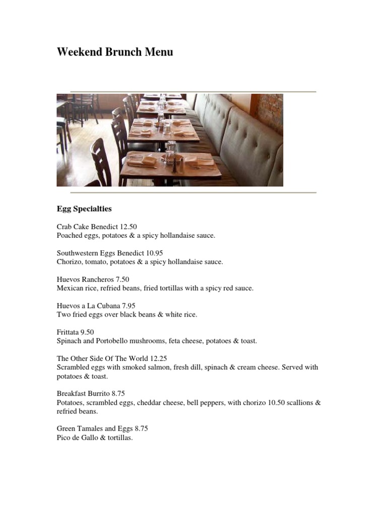 Brunch Menu PDF Cuisine Foods