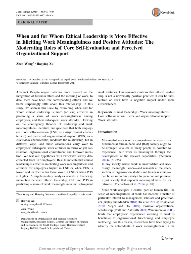 When and For Whom Ethical Leadership Is More Effec | PDF | Leadership ...