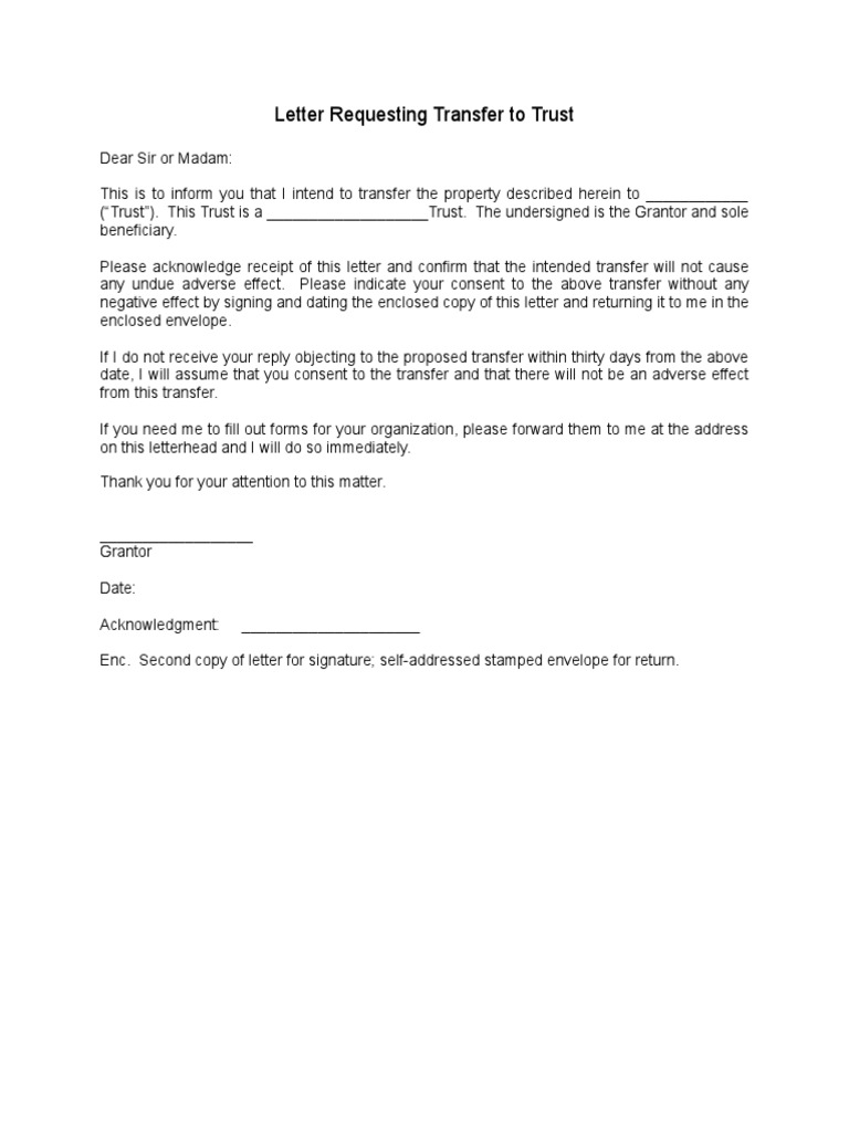 Trust Property Transfer Request Letter | PDF