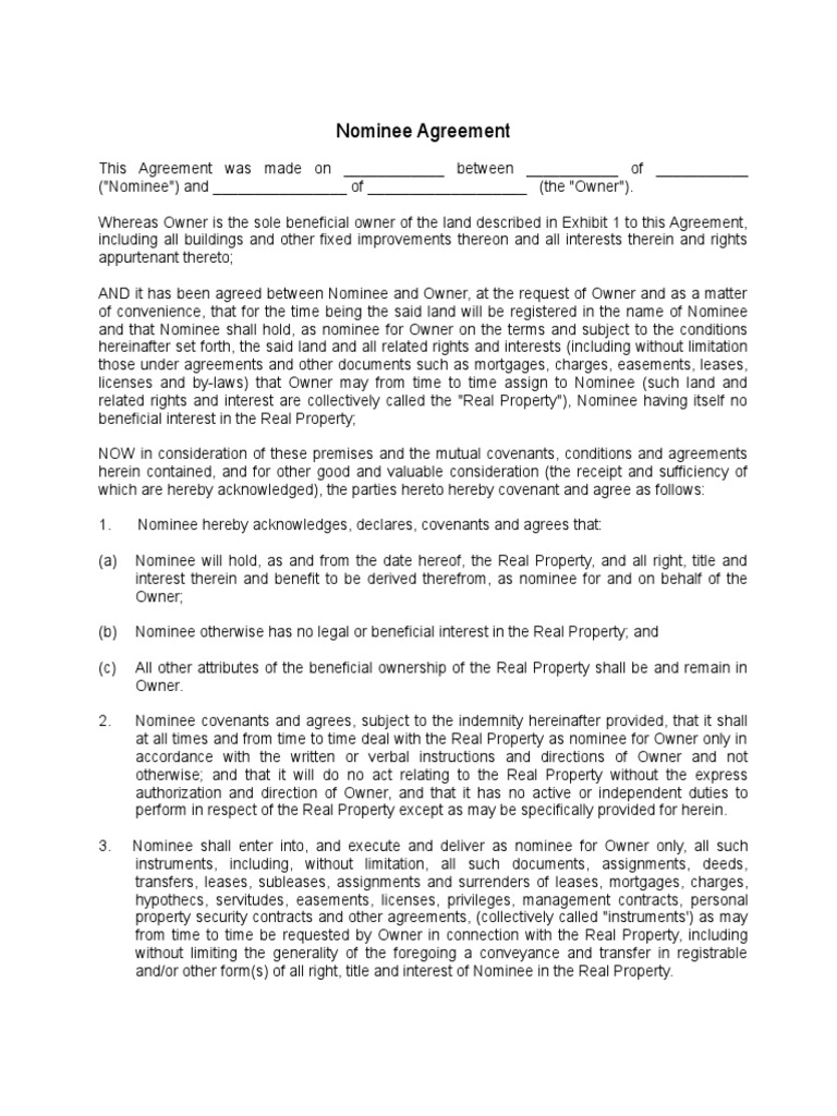 Nominee Agreement | PDF | Covenant (Law) | Mortgage Law