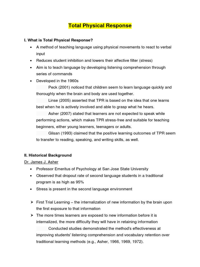 Total Physical Response Teaching Method | PDF | Behavior Modification ...