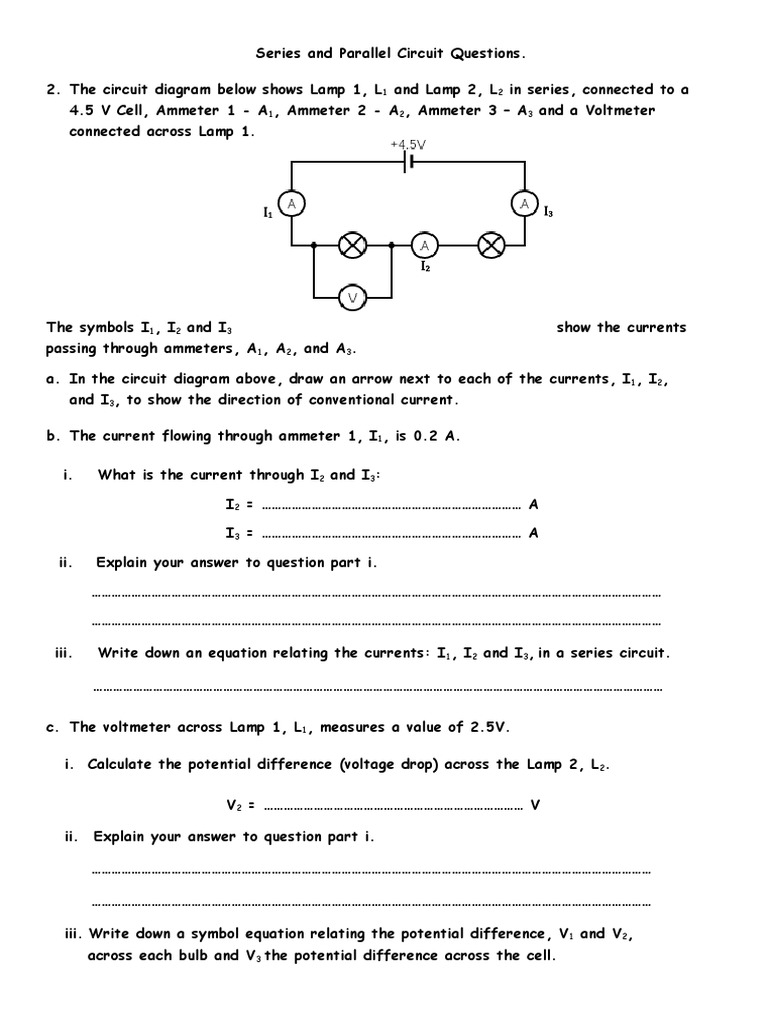 Series and Parallel Circuits Questions KS3 Edit PDF Series And