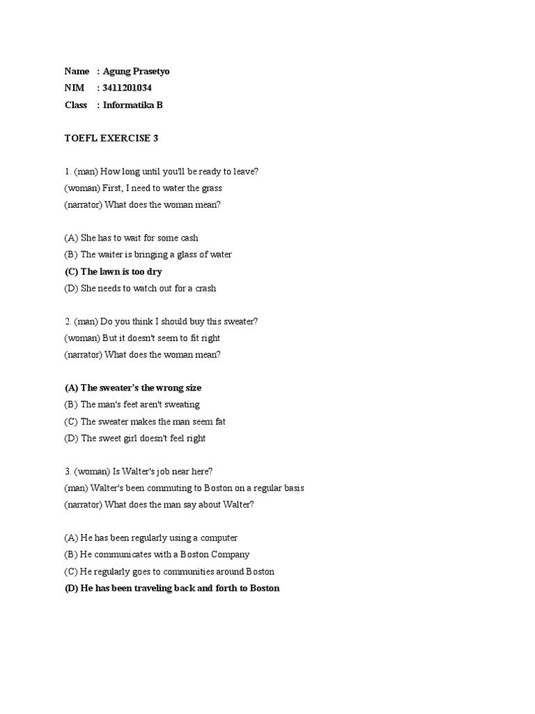 TOEFL Listening Exercises 3 & 4 | PDF | Foods