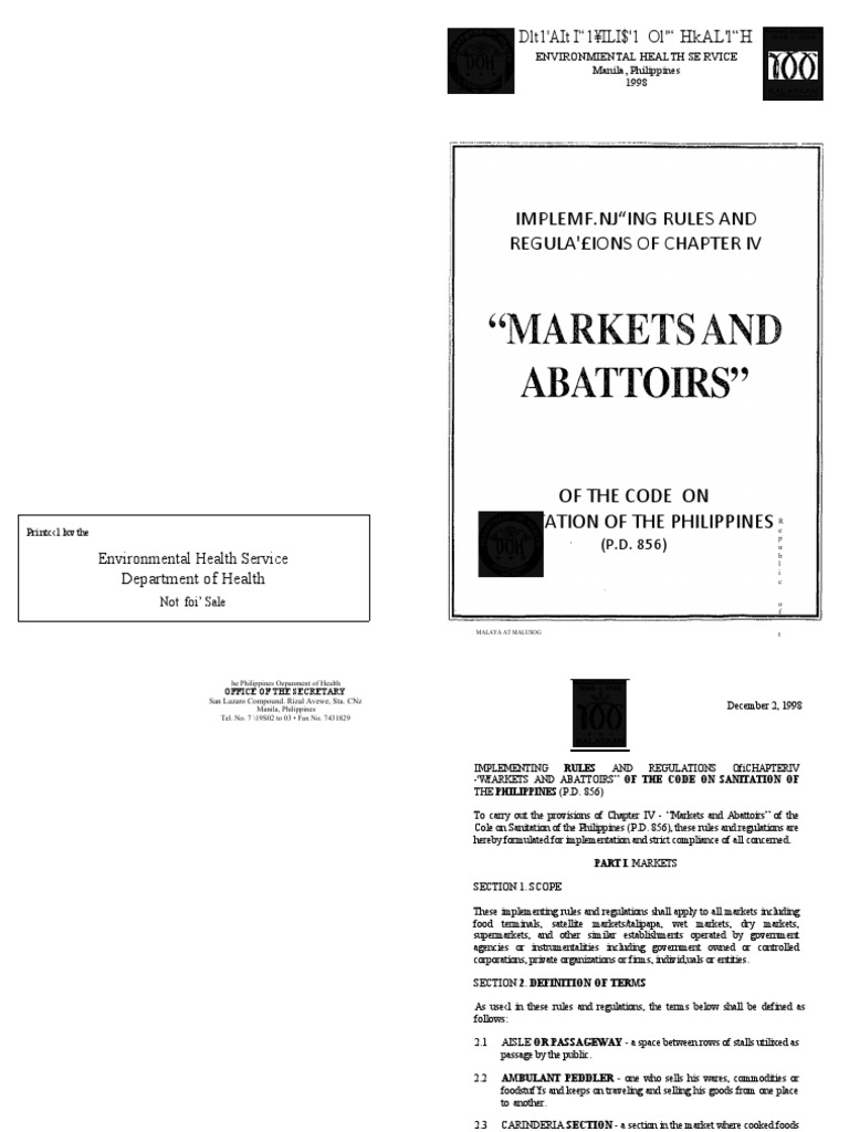 Implementing Rules and Regulations for Markets and Abattoirs under the