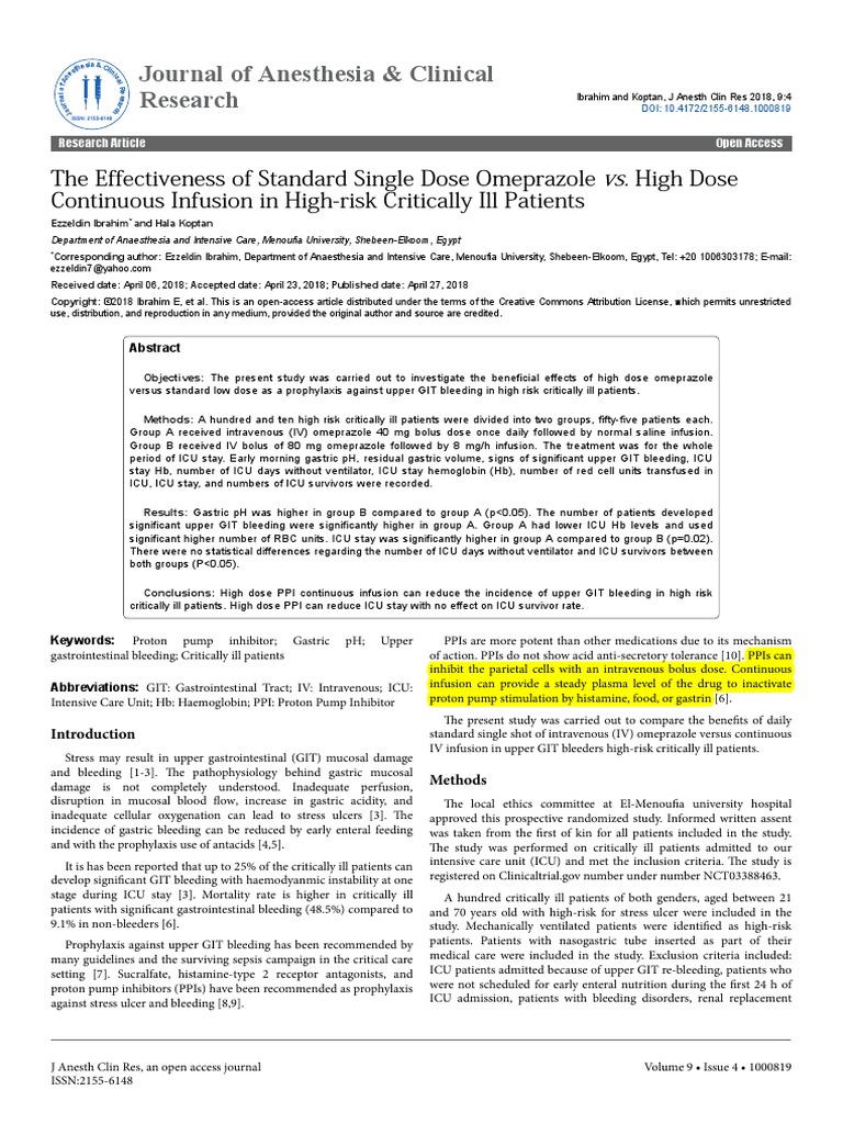 The Effectiveness of Standard Single Dose Omeprazole Vs High
