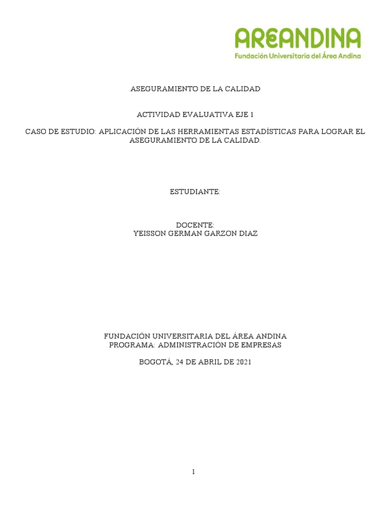 Aseguramiento de Calidad EJE 1 | PDF | Gestión de la calidad | Estadísticas
