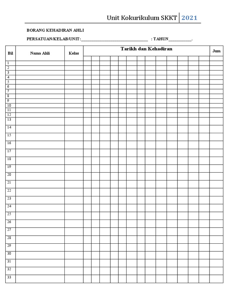 Borang Kehadiran Ahli 2021 Pdf