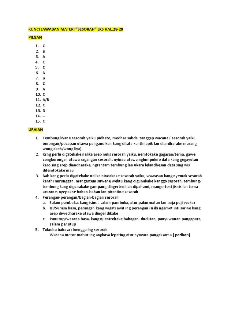 Contoh Materi Ujian Dan Kunci Jawaban Lks Bahasa Jawa Kelas 9