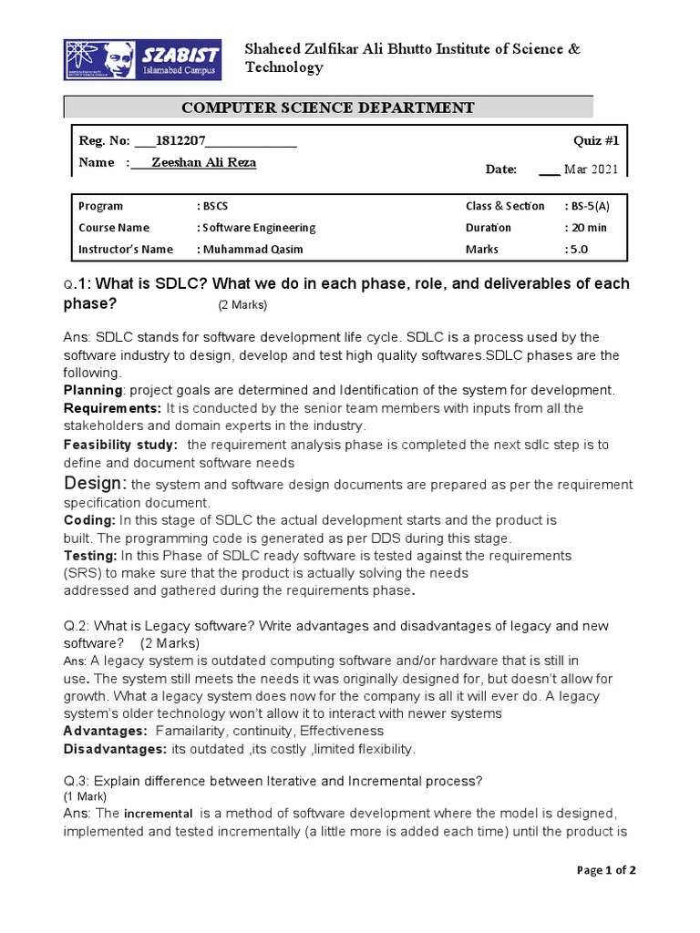 Software Engineering Quiz Insights | PDF | Software Development Process ...