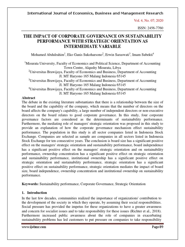 Corporate Governance and Sustainability Impact | PDF | Governance ...
