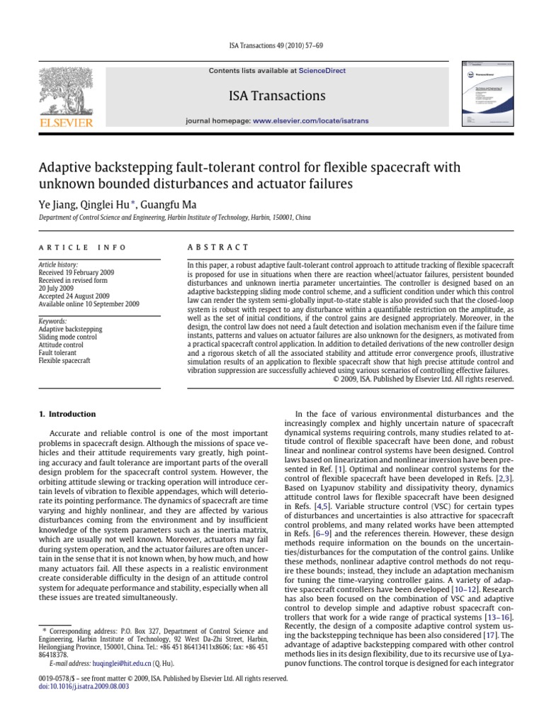Adaptive Backstepping Fault Tolerant Control For Flexible Spacecraft ...