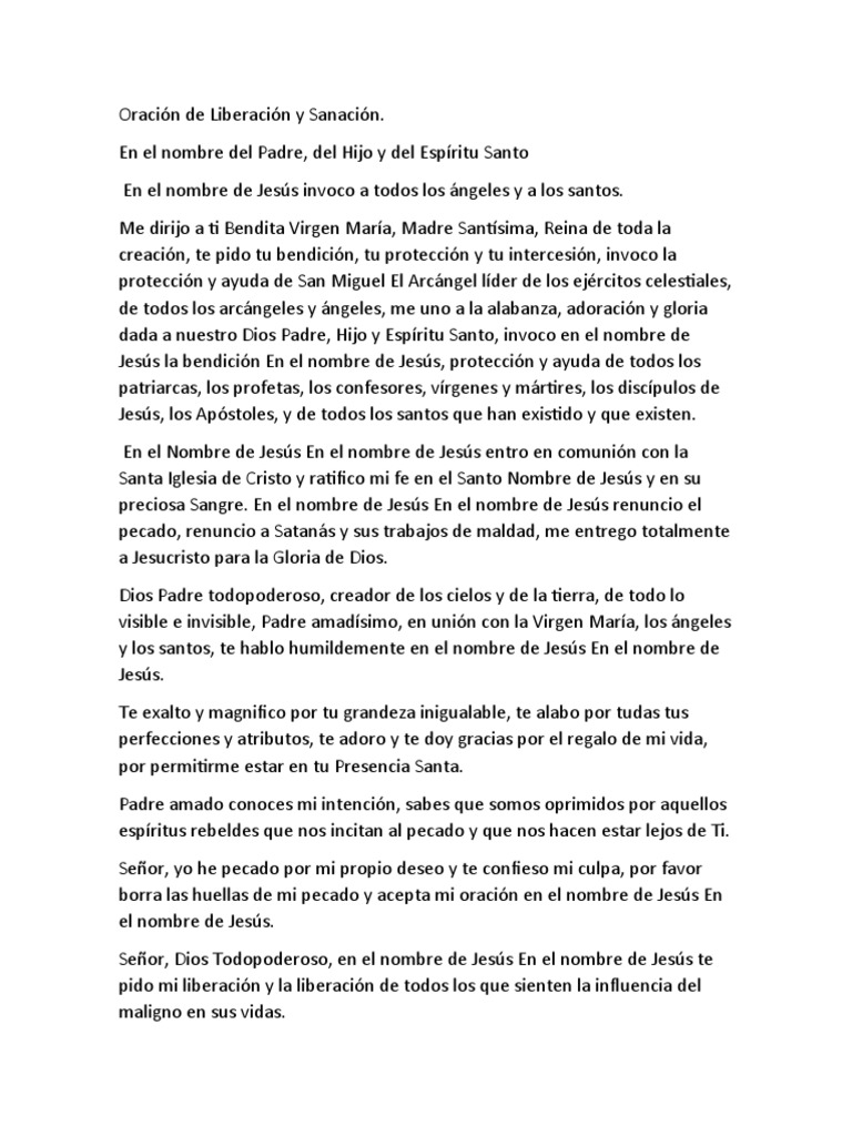Oracion de Liberacion y Exorsismo para Los Fieles 01 | PDF | Oración ...