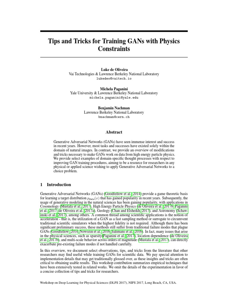 Tips and Tricks For Training Gans With Physics Constraints PDF