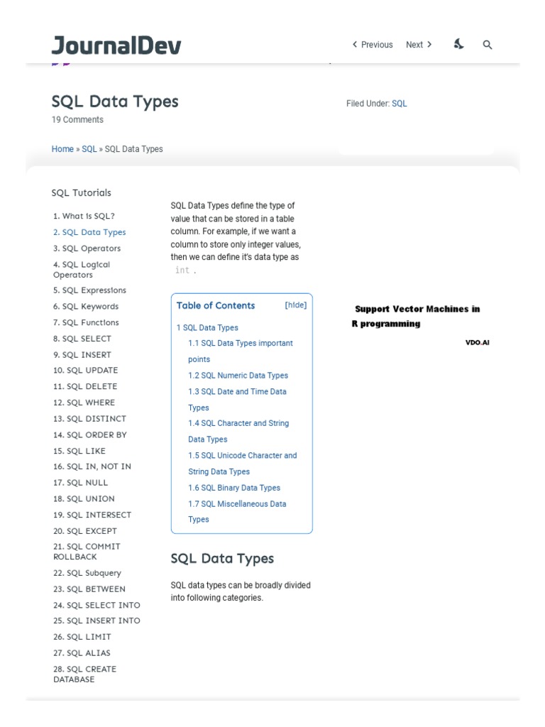 SQL Data Types | PDF | Sql | Data Type