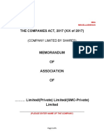 MOA Template for Private Limited Company