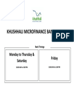 Khushhali Microfinance Bank Limited: Monday To Thursday & Saturday Friday