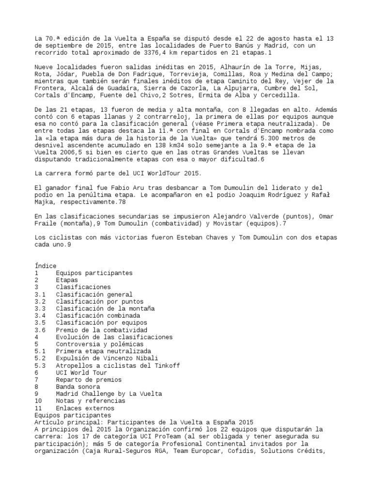 Vuelta PDF Uci World Tour Carreras de bicicletas de carretera
