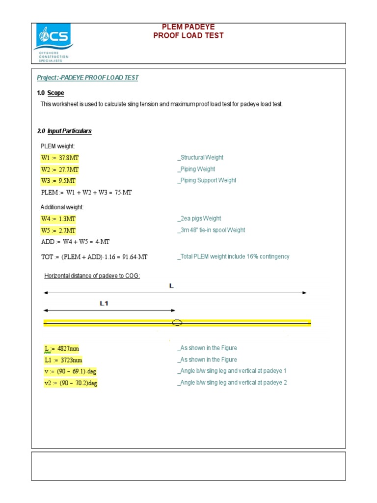 PLEM Padeye Proof Load Test Calculation | PDF | Teaching Mathematics ...