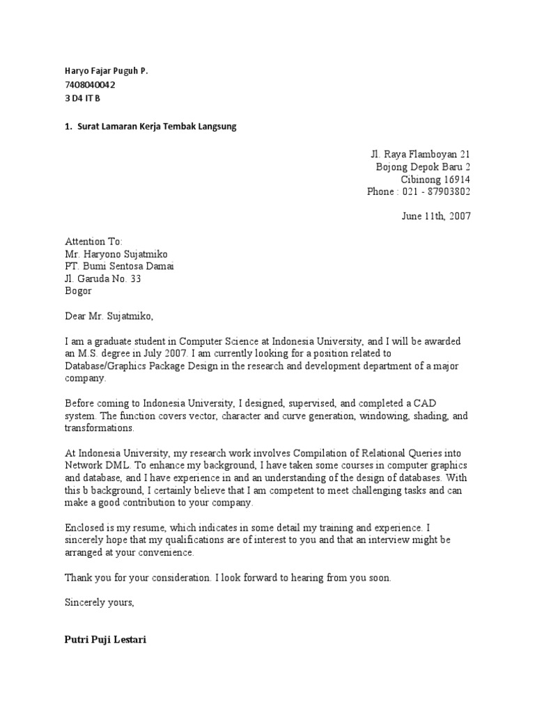 Contoh Surat Lamaran Kerja Di Pt Garuda Indonesia ...