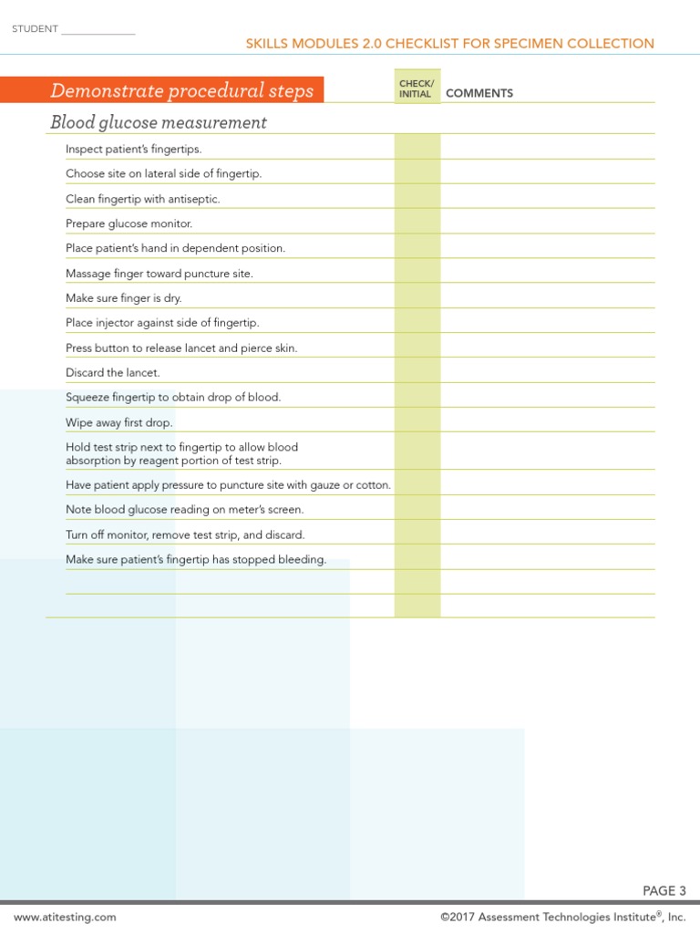 Blood Glucose Measurement Skills Checklist PDF
