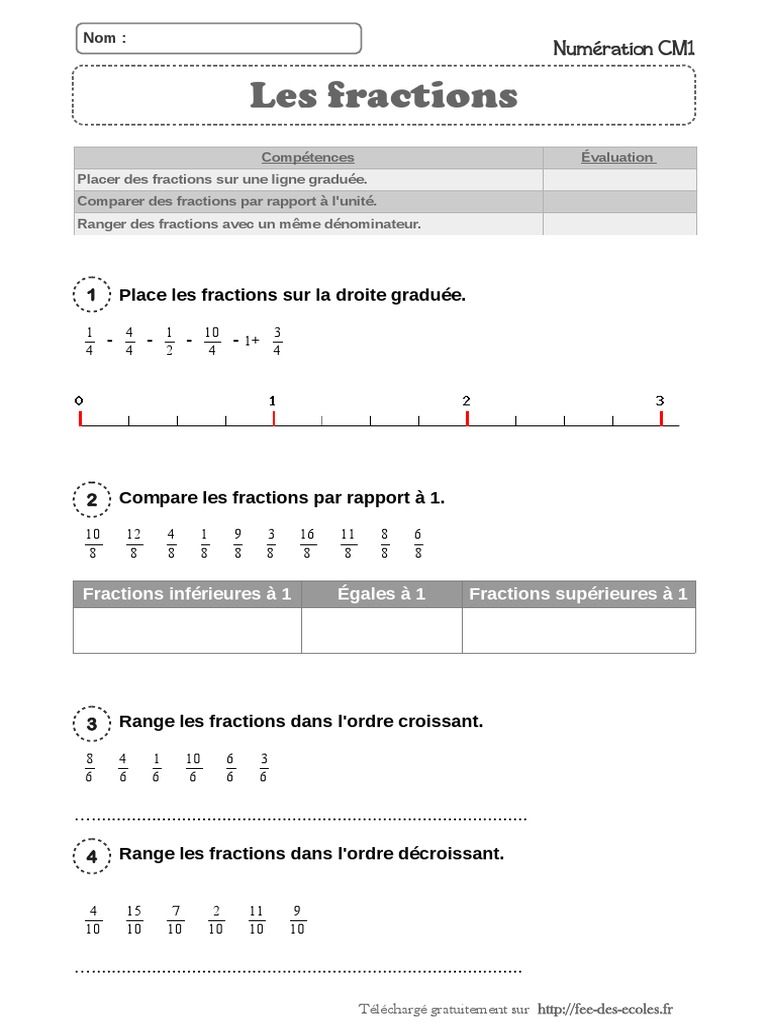 évaluation Fractions Simples Cm1 Ob 7caa40 Evaluation Fractions Simples 2 Cm1 | PDF