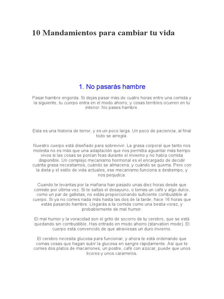 10 Mandamientos para Cambiar Tu Vida | PDF | Deshidración | Dormir