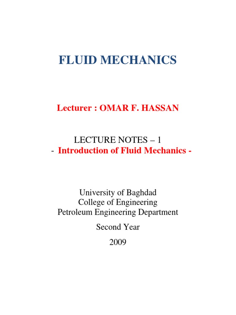 Fluid Mechanics Lecture Notes 1 | PDF