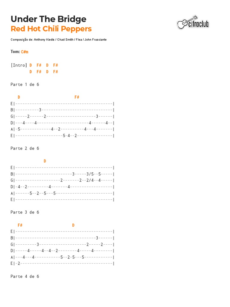 Cifra Club Red Hot Chili Peppers Under The Bridge PDF Grammy