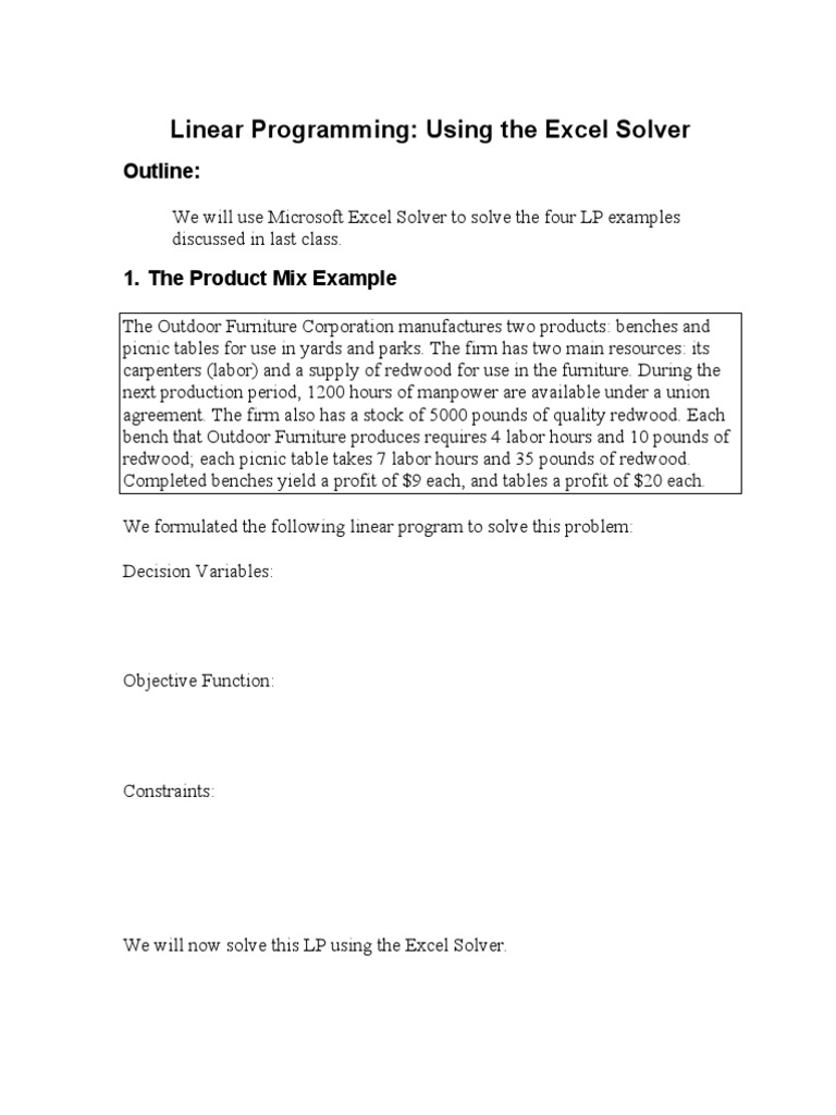 Linear Programming: Using The Excel Solver: Outline | PDF | Career & Growth