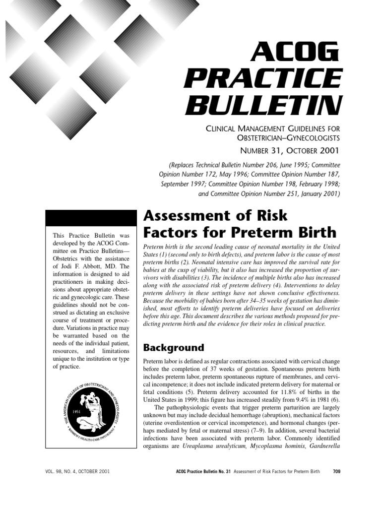 No. 31. Assessment of Risk Factors For Preterm Birth | PDF | Preterm ...