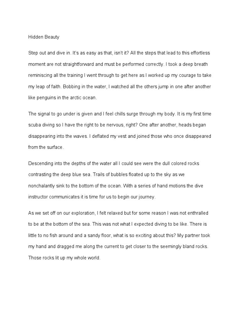 College Essay PDF Scuba Diving Sea