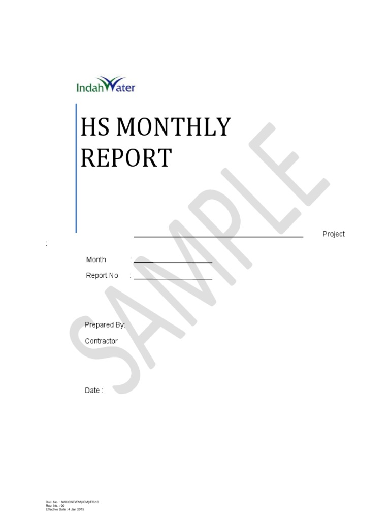 Iwk CWD Pmicm Fo 10 Rev0 Hs Monthly Report | PDF | Occupational Safety ...